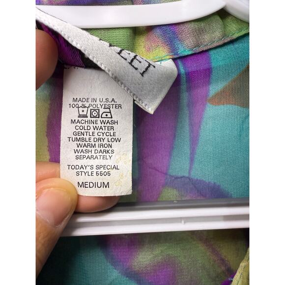 Maggie Sweet vintage tropical floral‎ sheer button down shirt womens medium 90s - Picture 3 of 7